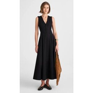 Madewell V-Neck Circle Midi Dress Women's Size 6 in Jet Black New With Tags!